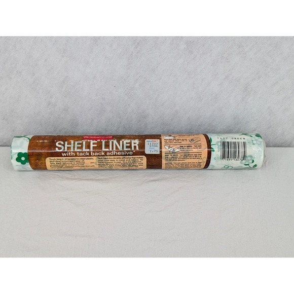 Vintage Rubbermaid Shelf Liner Green Floral Tack Bac Easy Peel USA Made 1978 - Picture 2 of 6